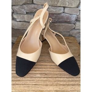 Mira Azzurra Womens Sz8 Chunky  Strappy Heels Black Beige Office Career Everyday